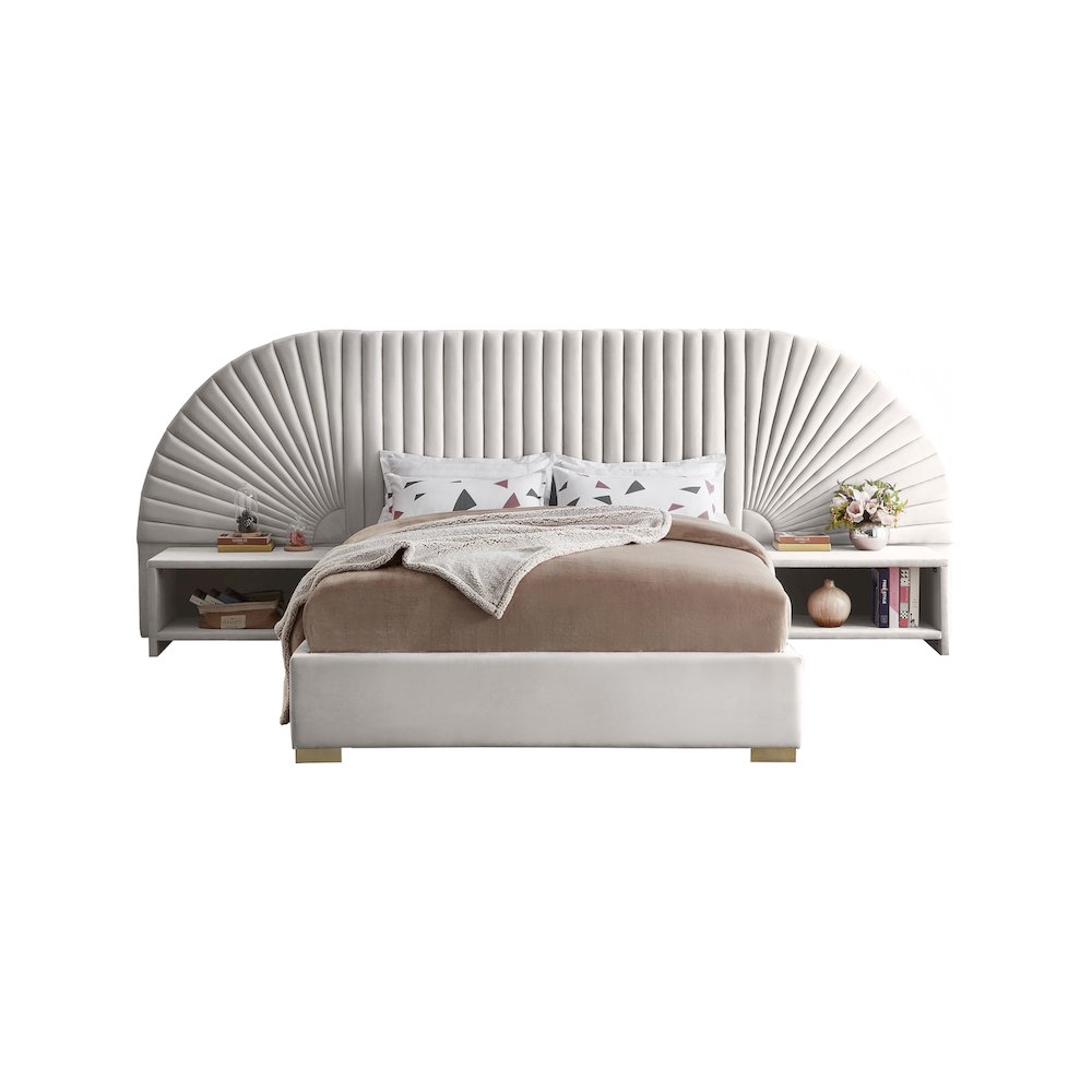 Cleo Cream Velvet King Bed. Picture 2