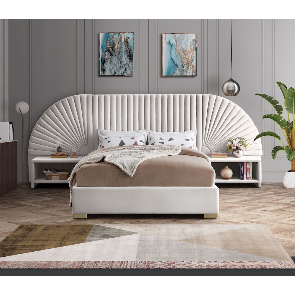 Cleo Cream Velvet King Bed. Picture 3