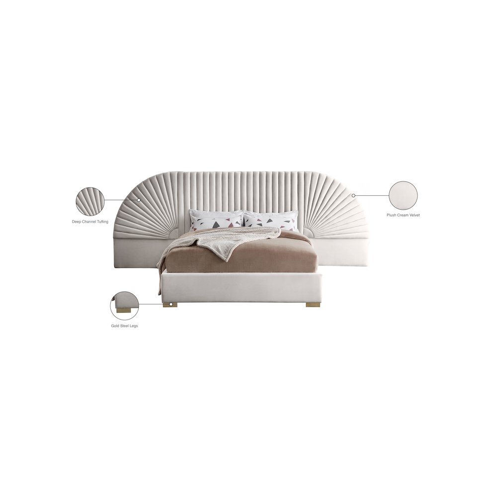 Cleo Cream Velvet Queen Bed. Picture 5