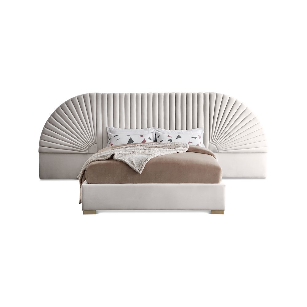 Cleo Cream Velvet Queen Bed. Picture 1