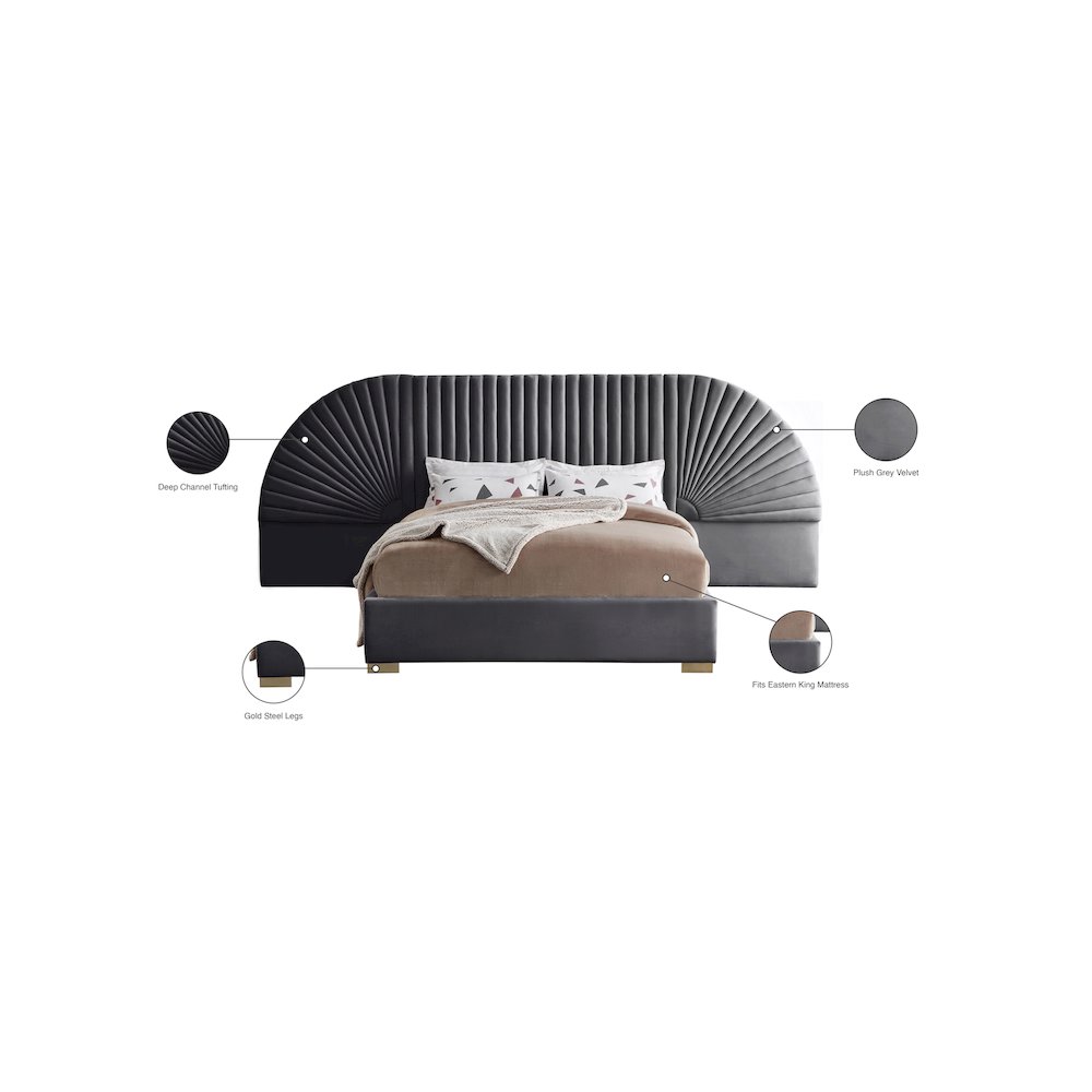 Cleo Grey Velvet King Bed. Picture 5