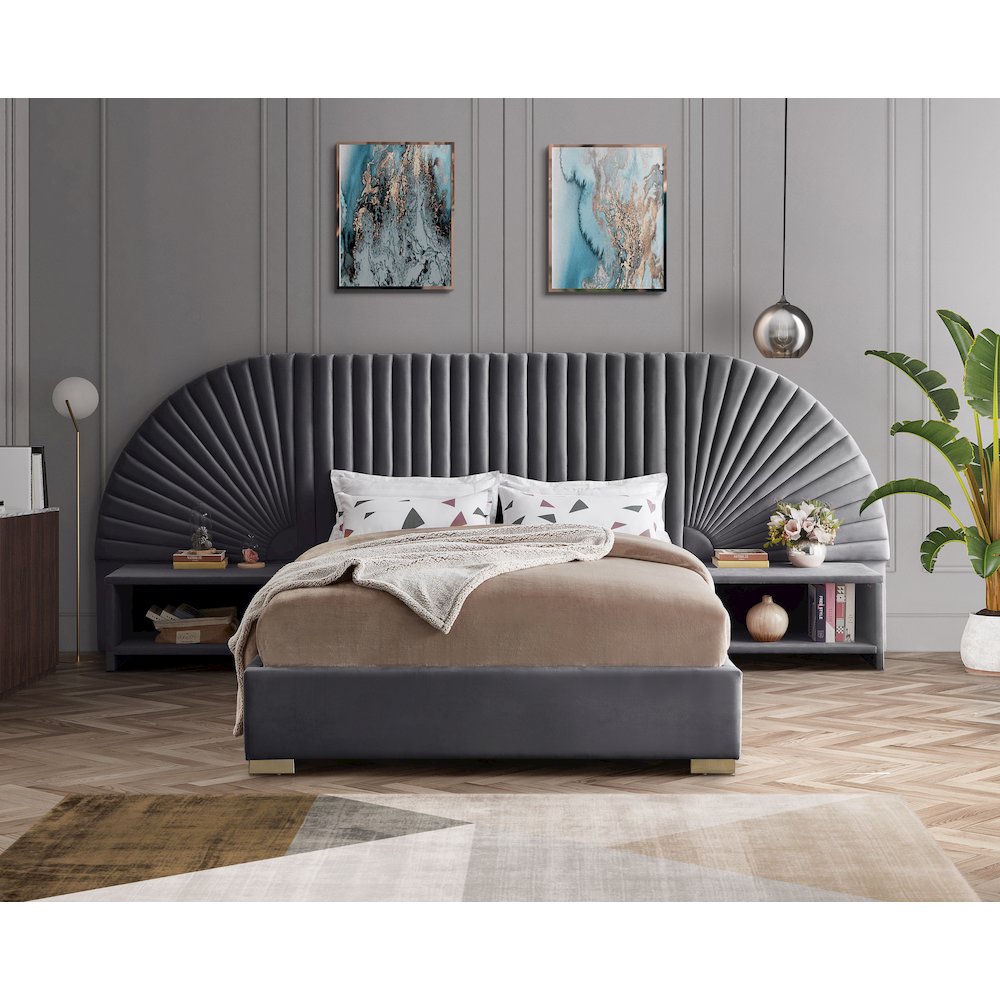 Cleo Grey Velvet King Bed. Picture 3