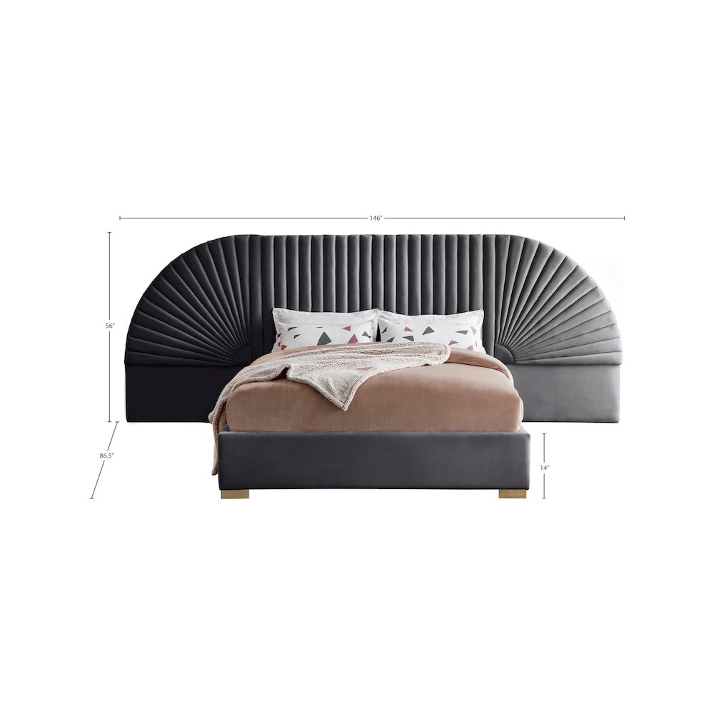 Cleo Grey Velvet Queen Bed. Picture 4