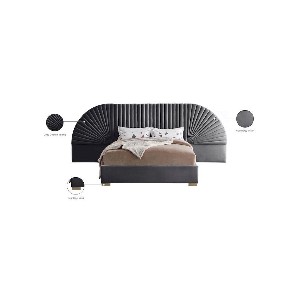 Cleo Grey Velvet Queen Bed. Picture 5