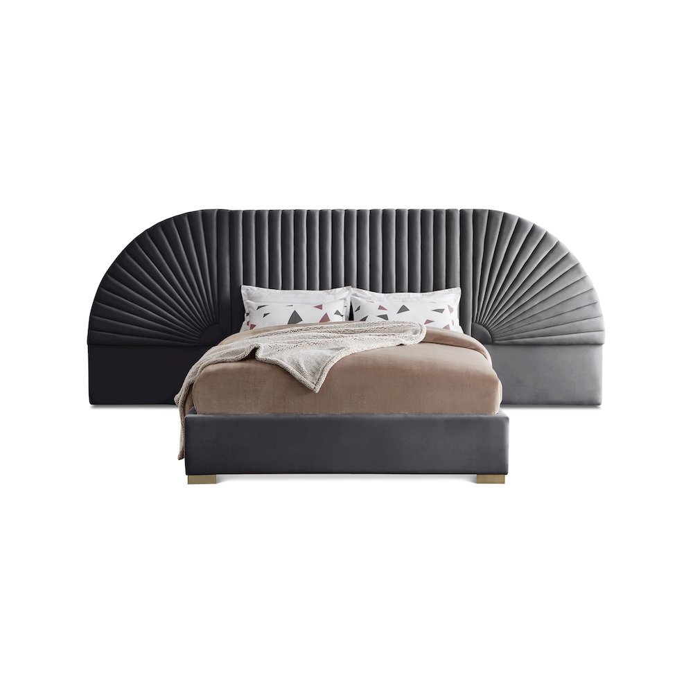 Cleo Grey Velvet Queen Bed. Picture 1