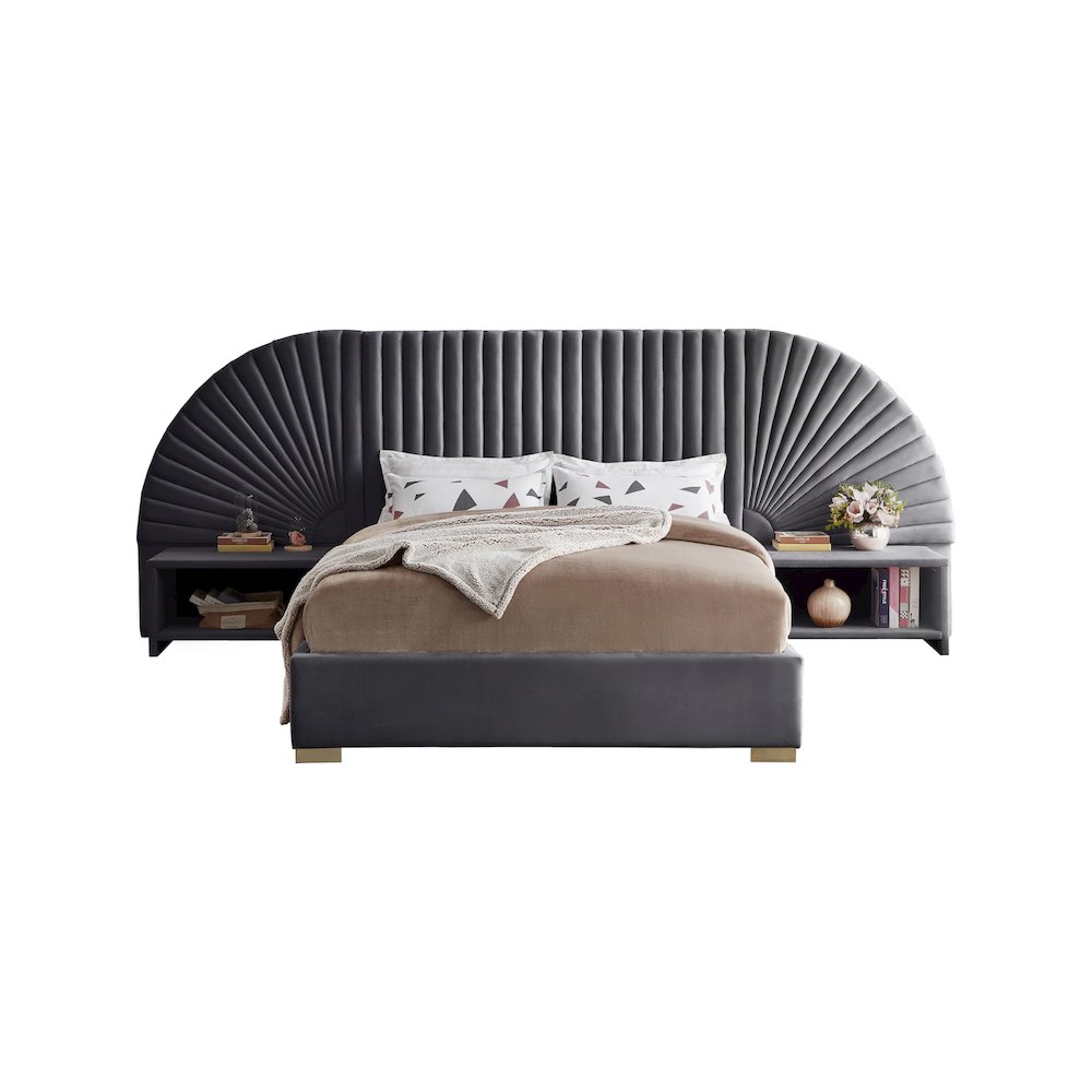 Cleo Grey Velvet Queen Bed. Picture 2