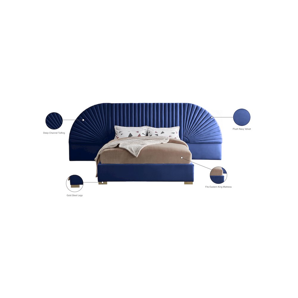 Cleo Navy Velvet King Bed. Picture 5