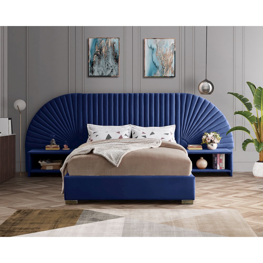 Cleo Navy Velvet King Bed. Picture 3