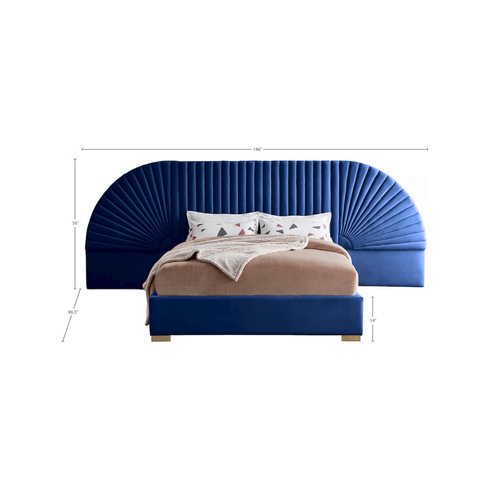 Cleo Navy Velvet Queen Bed. Picture 4