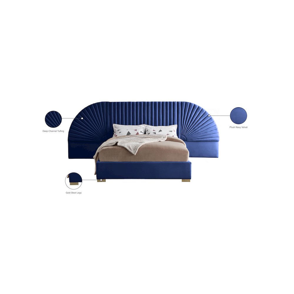 Cleo Navy Velvet Queen Bed. Picture 5