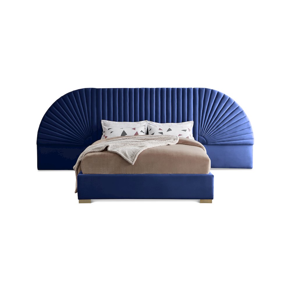 Cleo Navy Velvet Queen Bed. Picture 1