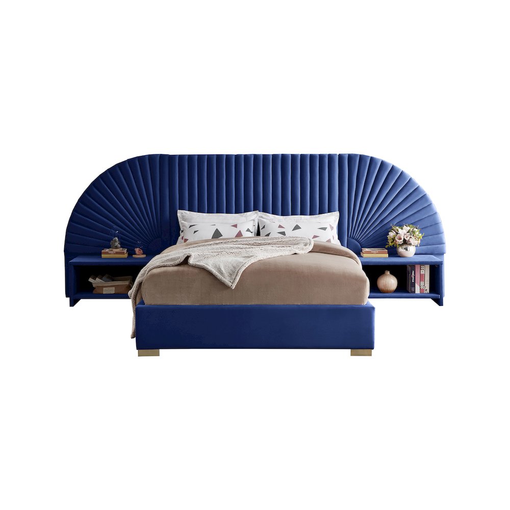 Cleo Navy Velvet Queen Bed. Picture 2