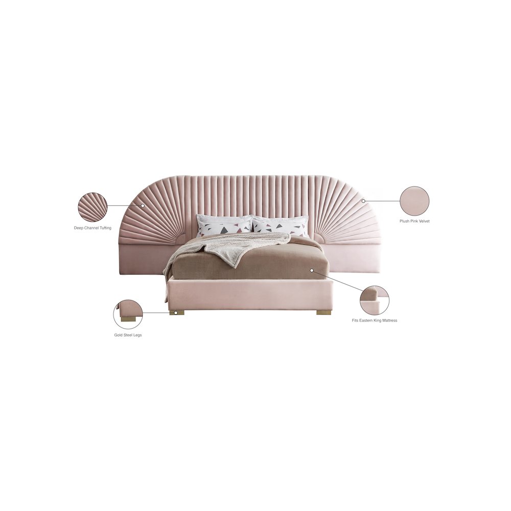 Cleo Pink Velvet King Bed. Picture 5