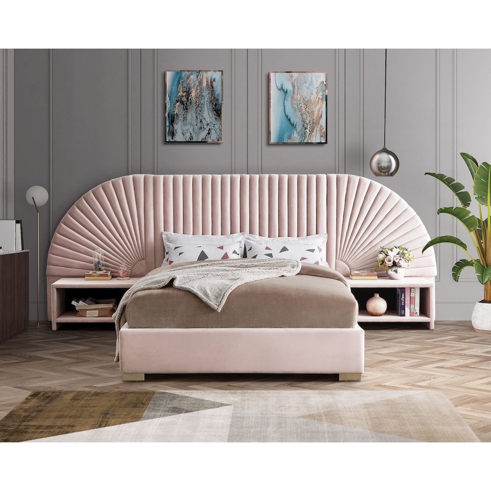 Cleo Pink Velvet King Bed. Picture 3