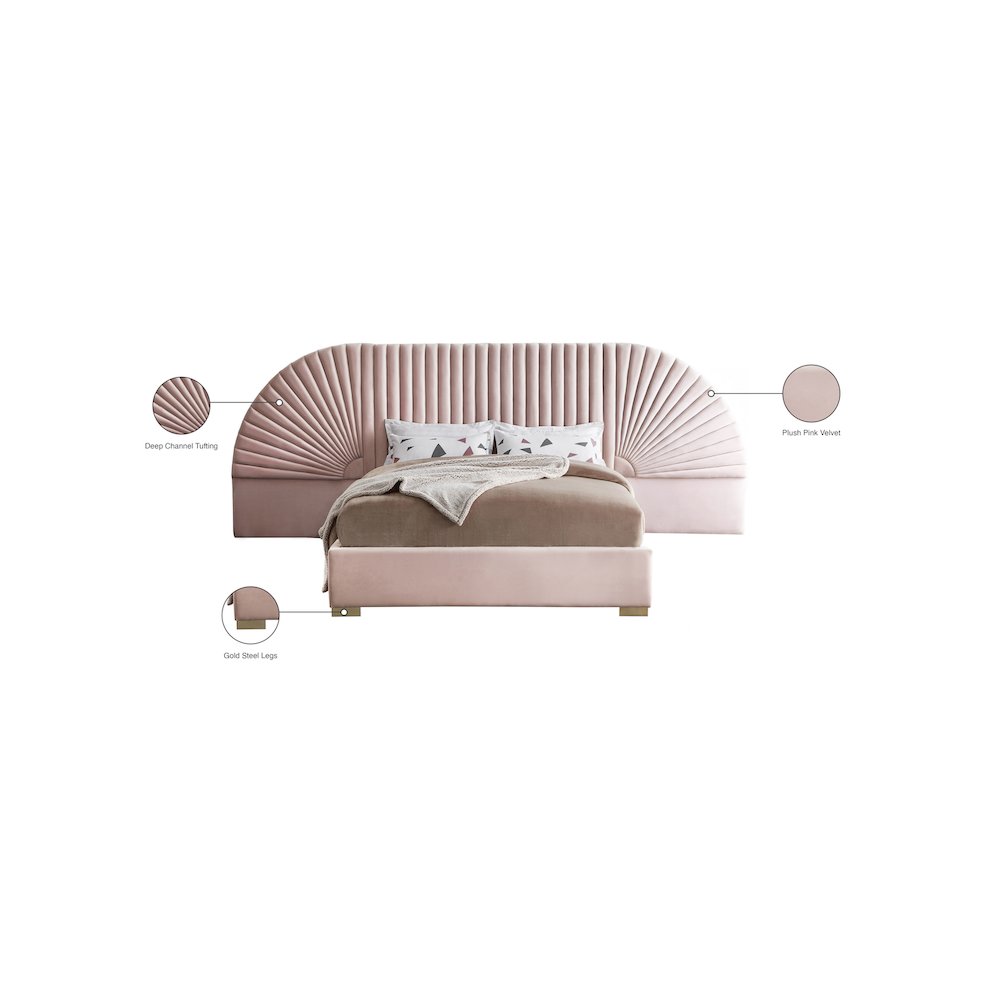 Cleo Pink Velvet Queen Bed. Picture 5