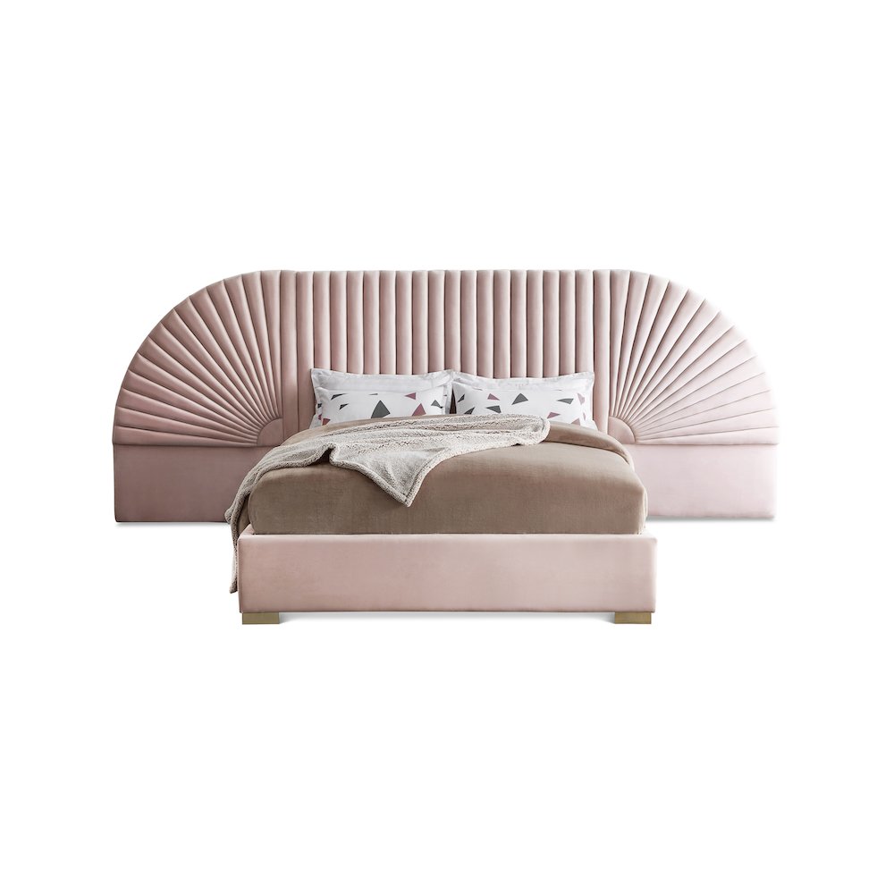Cleo Pink Velvet Queen Bed. Picture 1