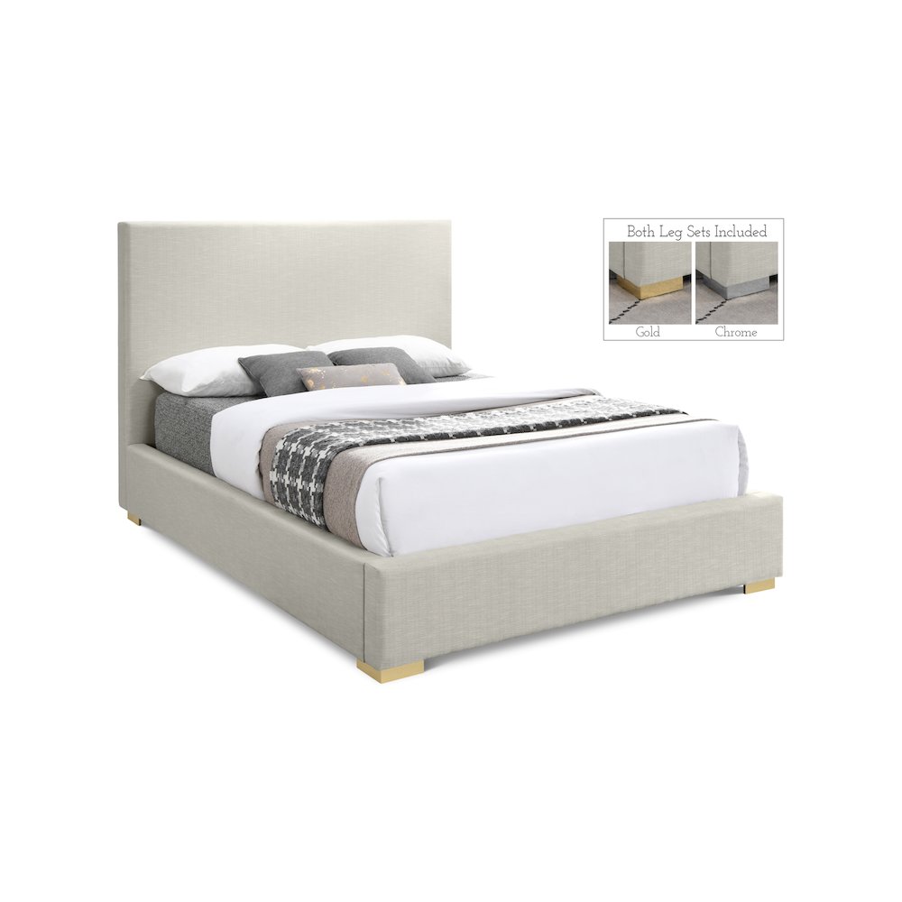 Crosby Beige Linen Textured Fabric Full Bed. Picture 1