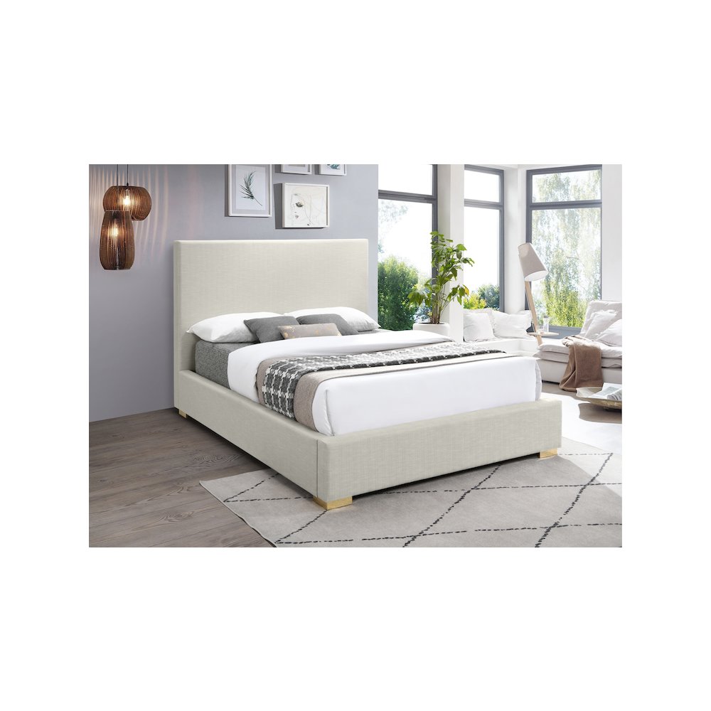 Crosby Beige Linen Textured Fabric Full Bed. Picture 2