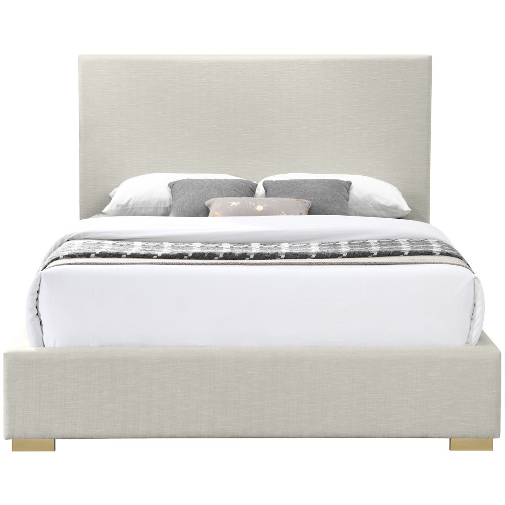 Crosby Beige Linen Textured Fabric Full Bed. Picture 4