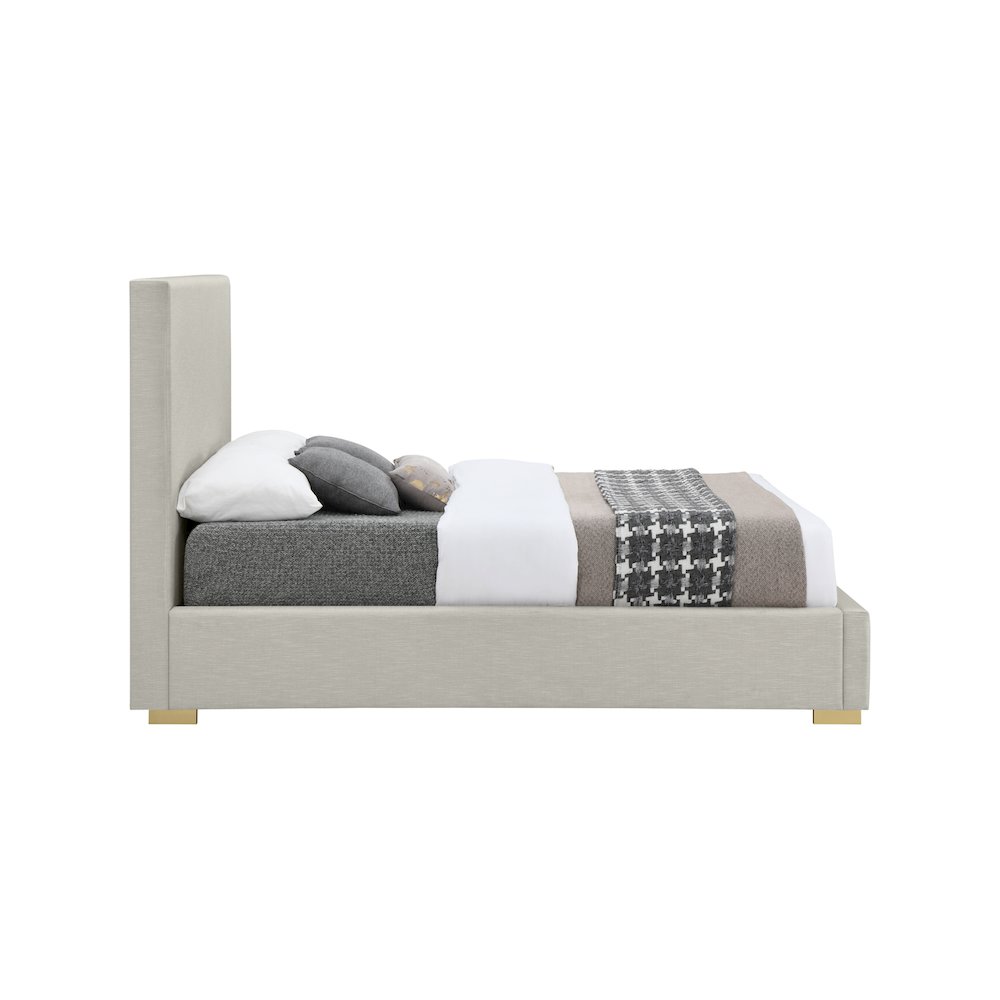 Crosby Beige Linen Textured Fabric Full Bed. Picture 8