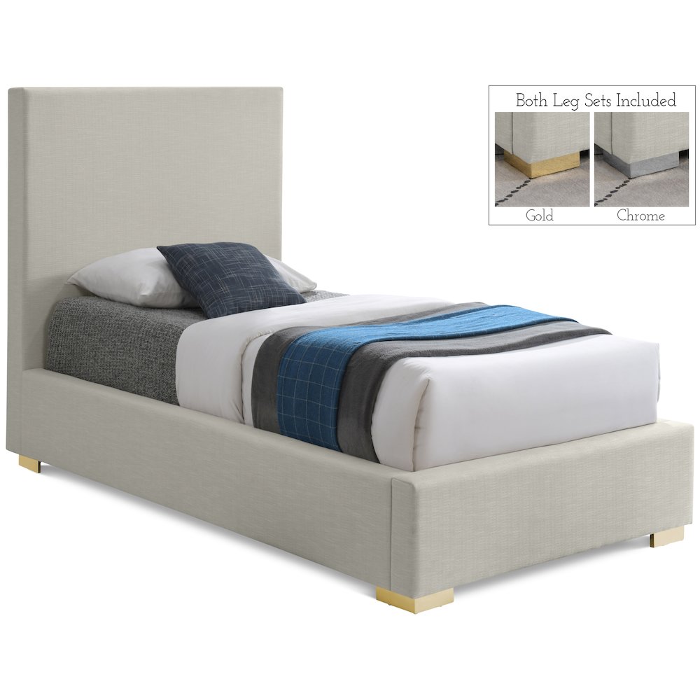 Crosby Beige Linen Textured Fabric Twin Bed. Picture 1