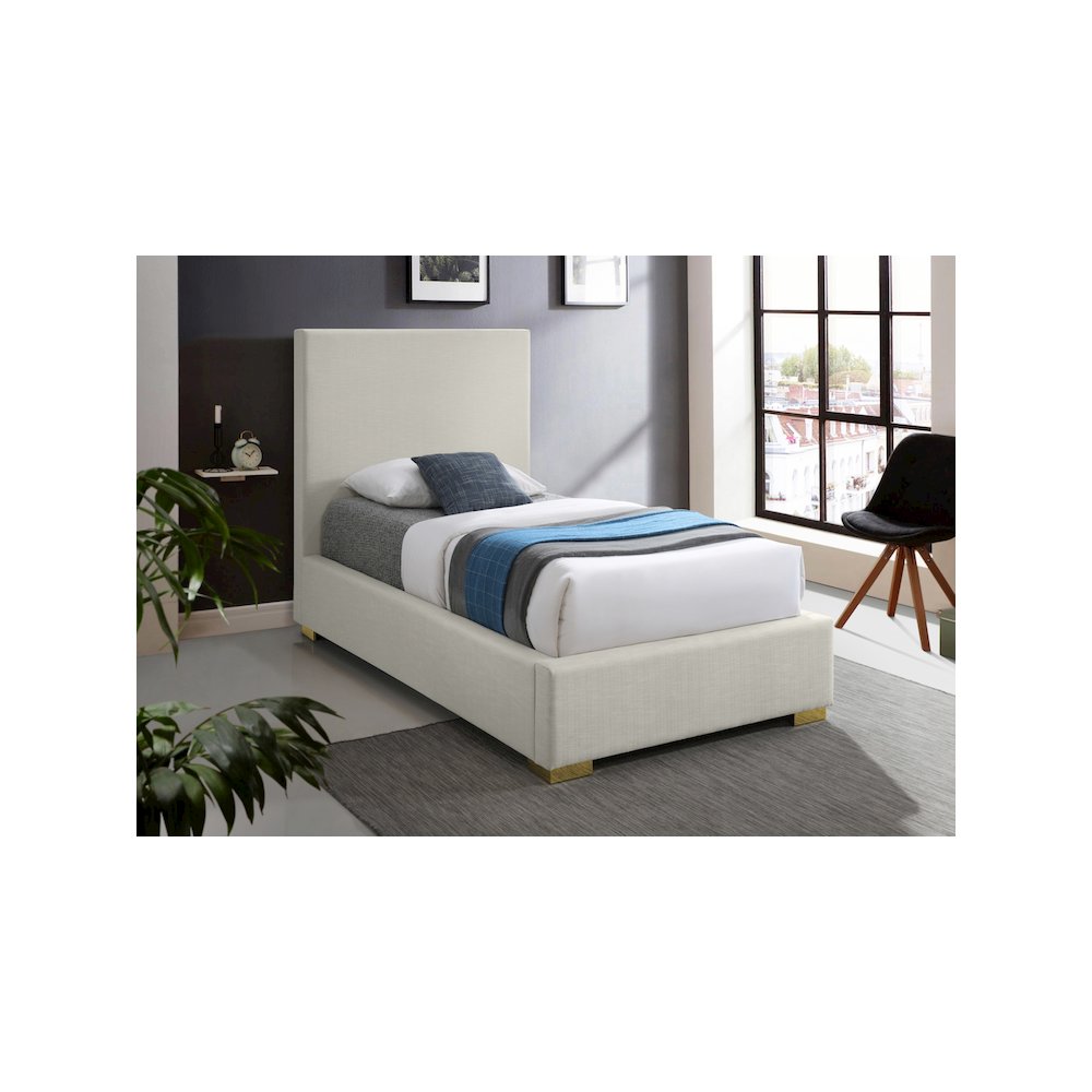 Crosby Beige Linen Textured Fabric Twin Bed. Picture 2