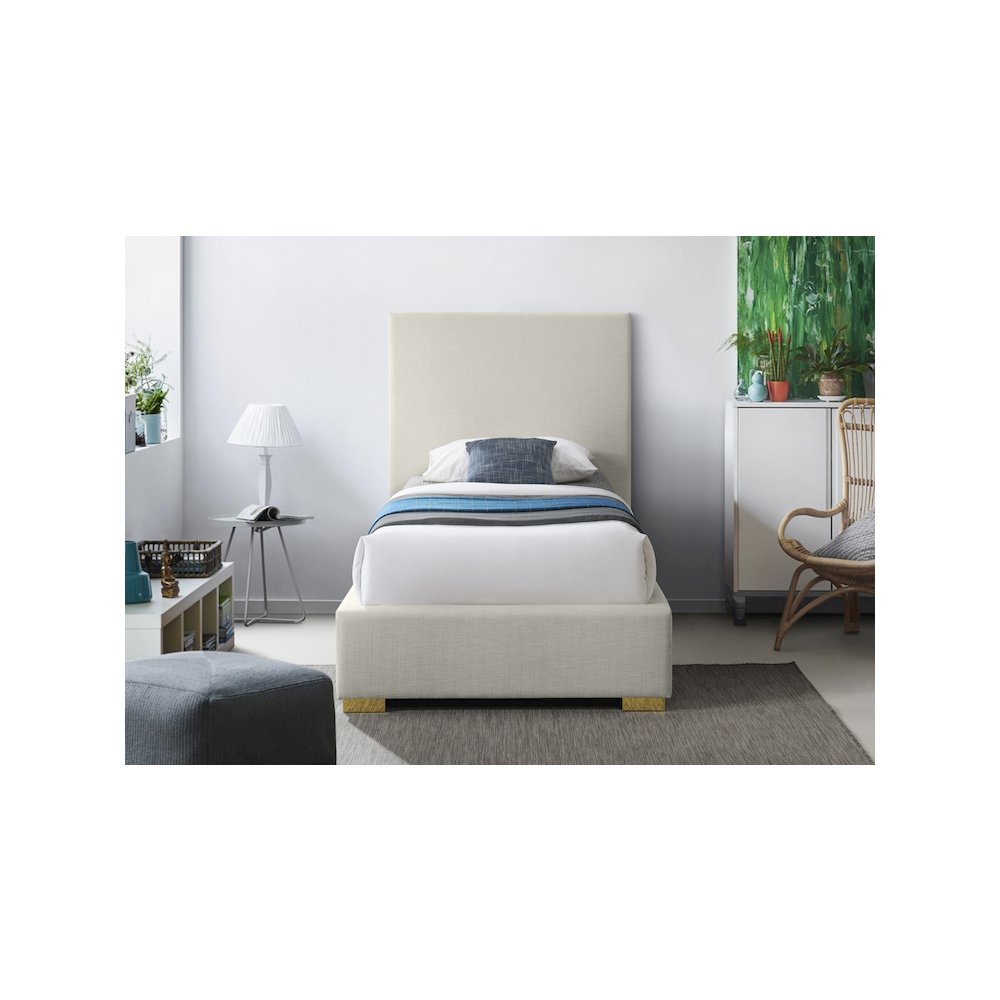 Crosby Beige Linen Textured Fabric Twin Bed. Picture 6