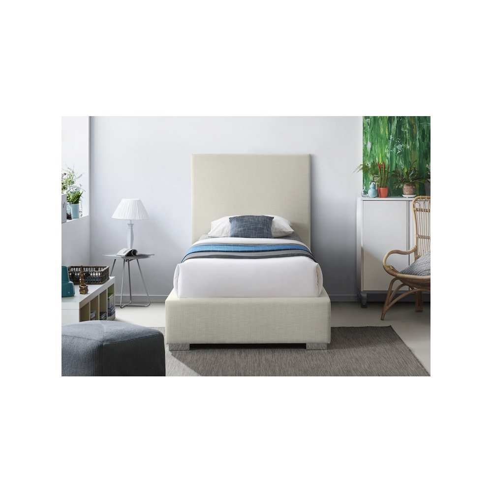 Crosby Beige Linen Textured Fabric Twin Bed. Picture 7