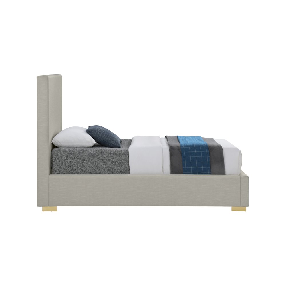 Crosby Beige Linen Textured Fabric Twin Bed. Picture 8
