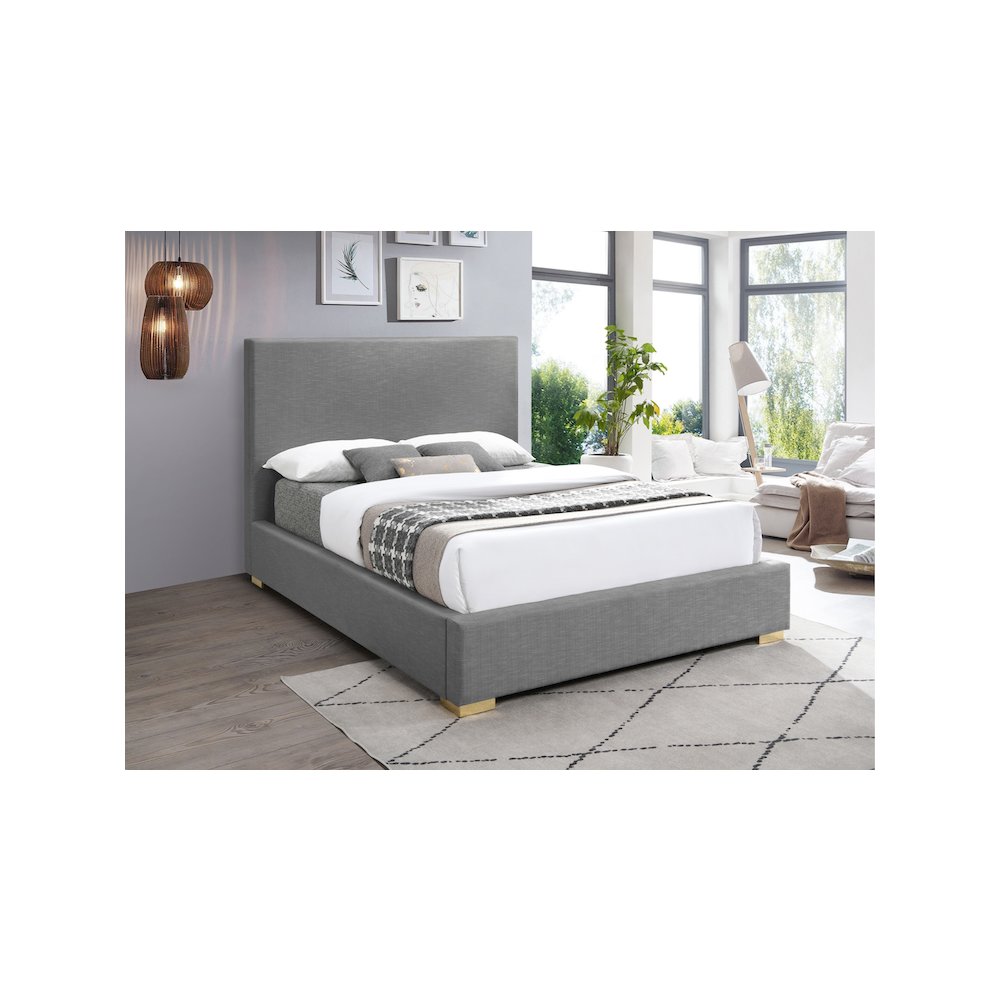 Crosby Grey Linen Textured Fabric Full Bed. Picture 2
