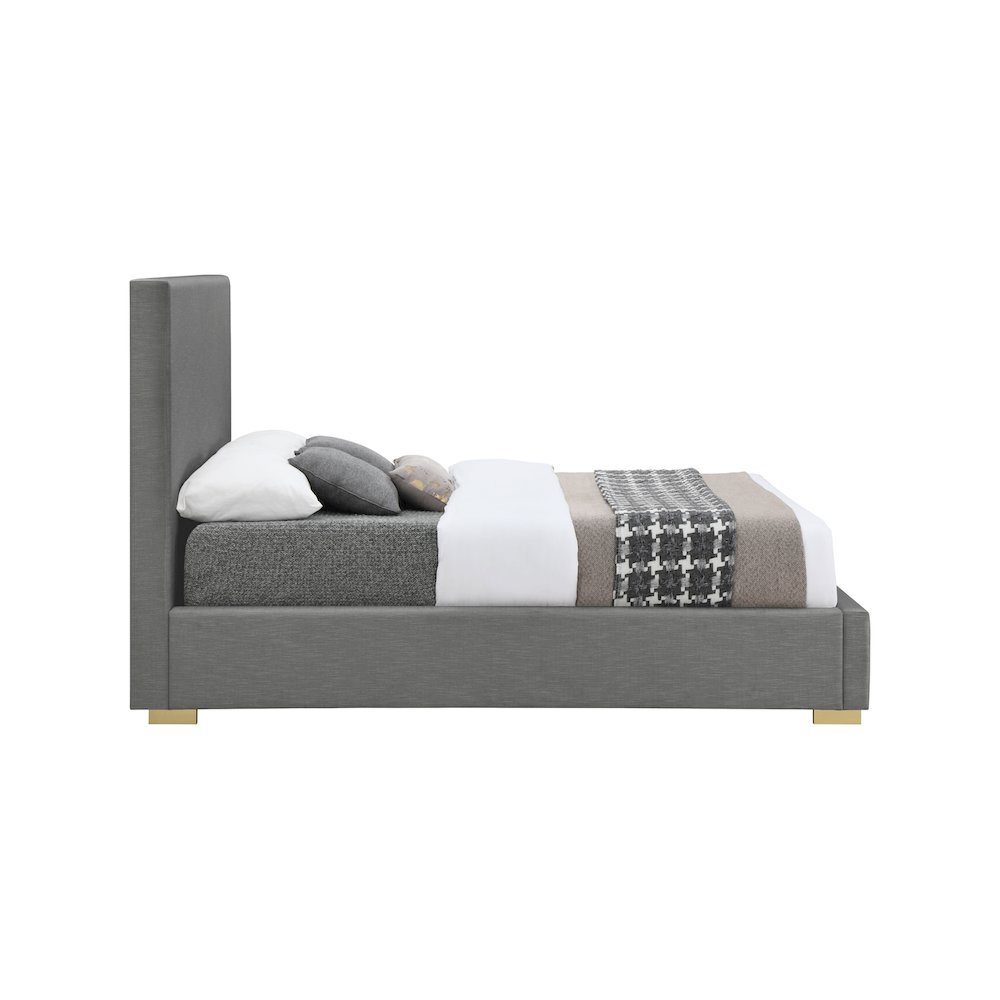 Crosby Grey Linen Textured Fabric Full Bed. Picture 8