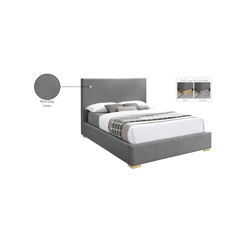 Crosby Grey Linen Textured Fabric King Bed. Picture 16