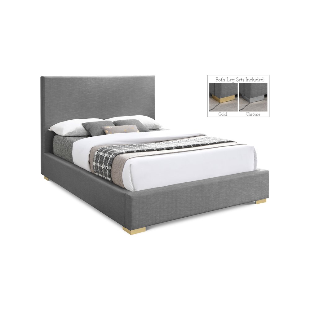 Crosby Grey Linen Textured Fabric King Bed. Picture 1