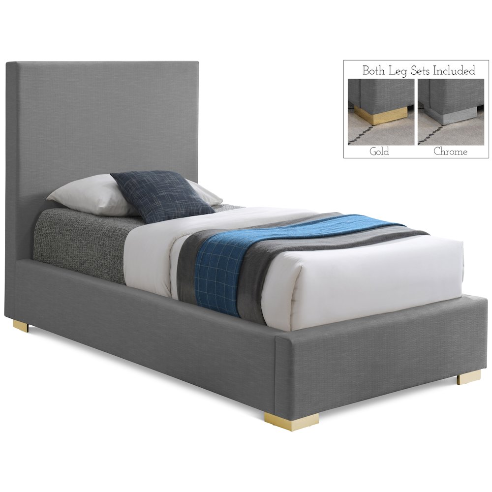 Crosby Grey Linen Textured Fabric Twin Bed. Picture 1