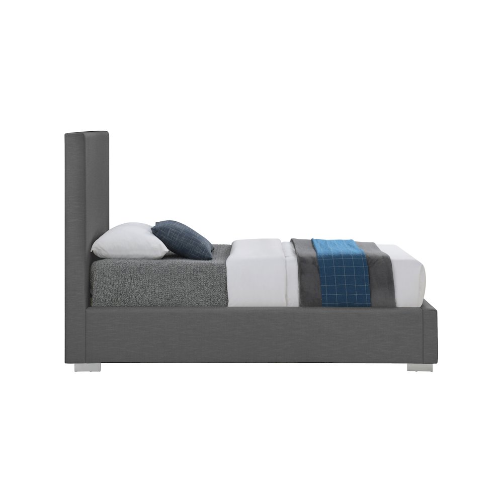 Crosby Grey Linen Textured Fabric Twin Bed. Picture 9