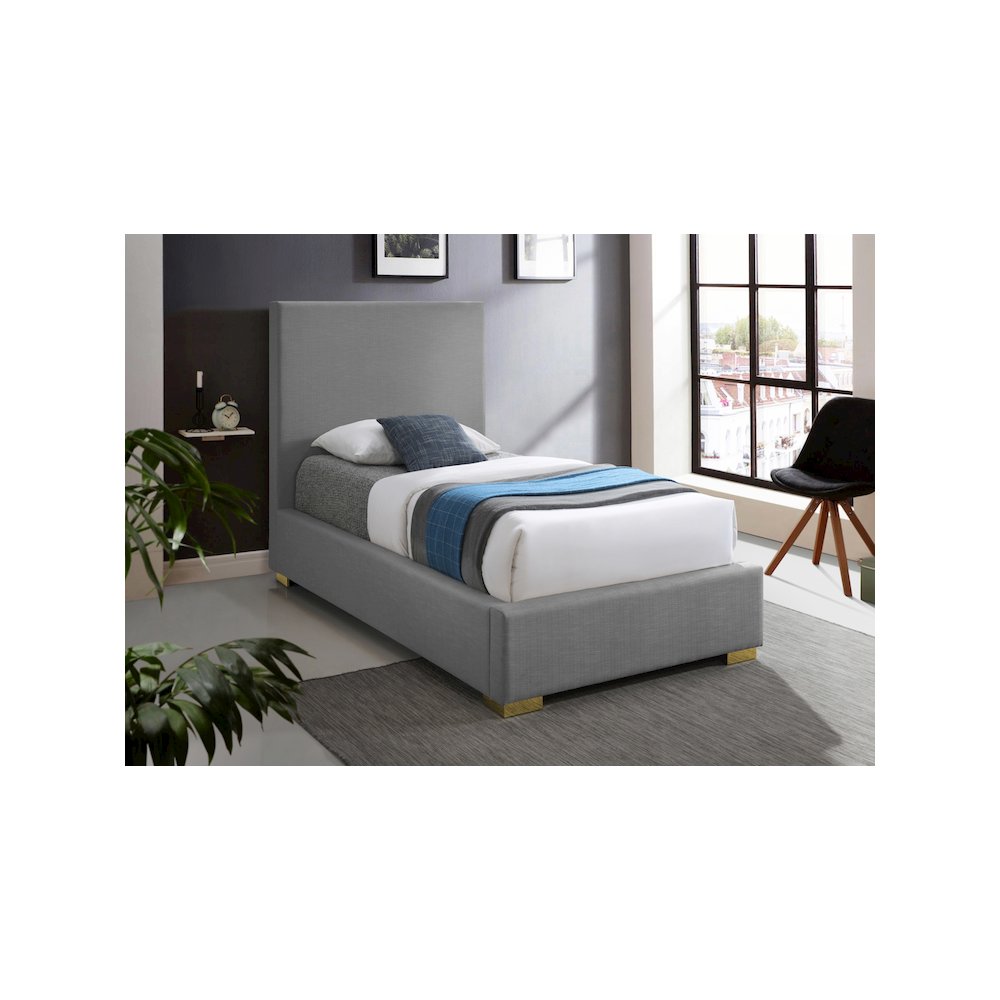 Crosby Grey Linen Textured Fabric Twin Bed. Picture 2