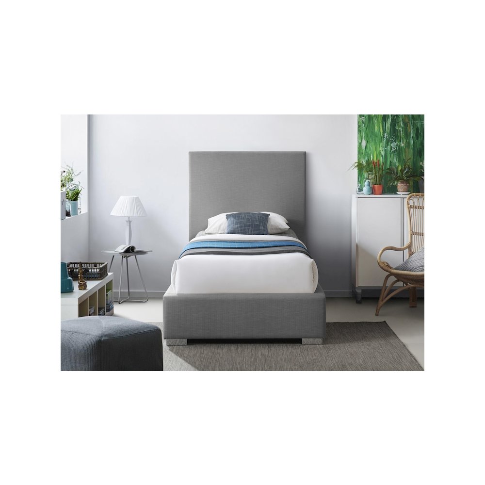 Crosby Grey Linen Textured Fabric Twin Bed. Picture 7