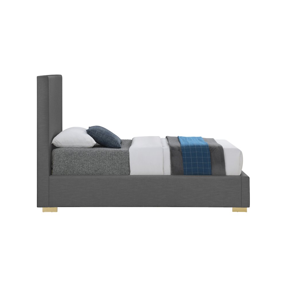Crosby Grey Linen Textured Fabric Twin Bed. Picture 8
