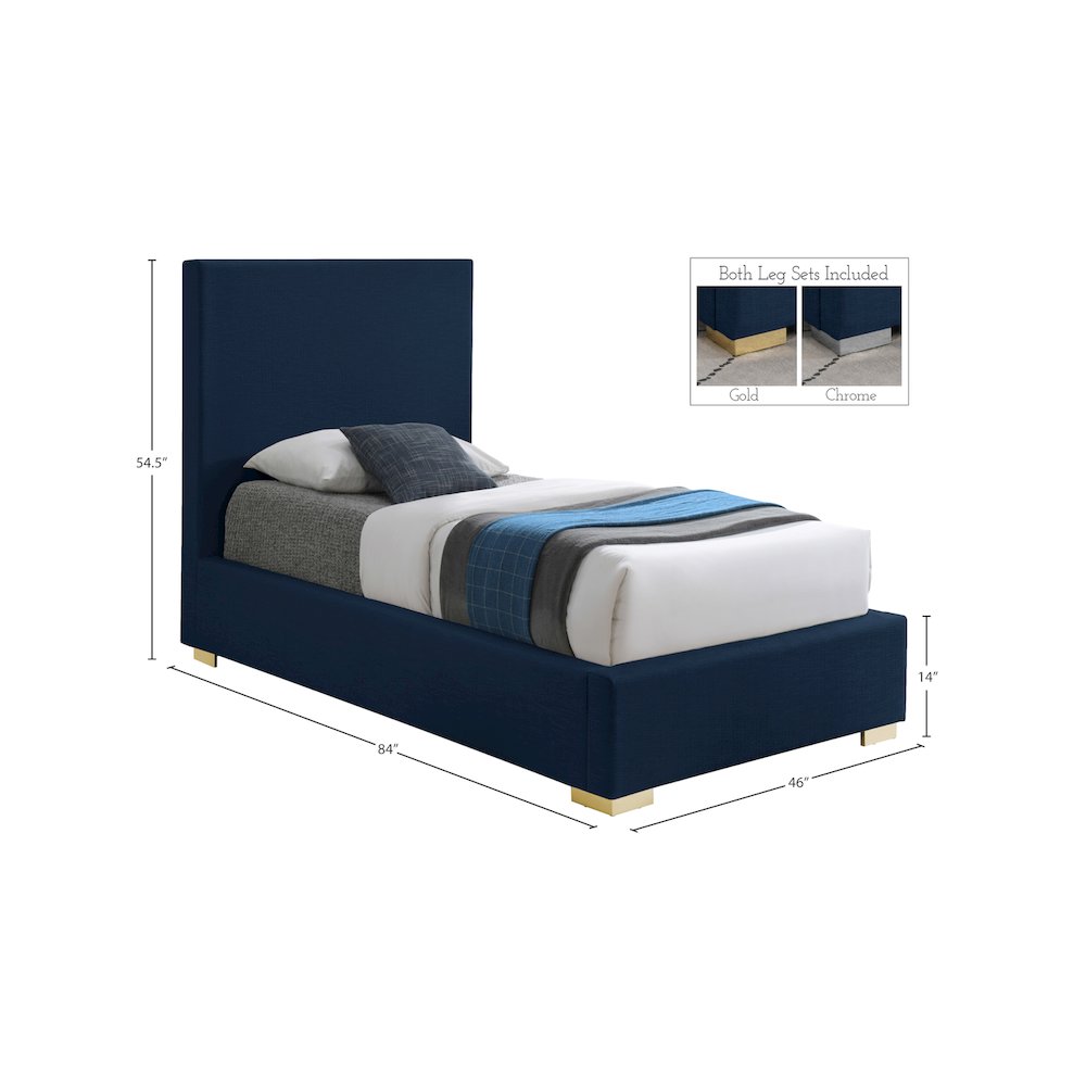 Crosby Navy Linen Textured Fabric Twin Bed. Picture 15