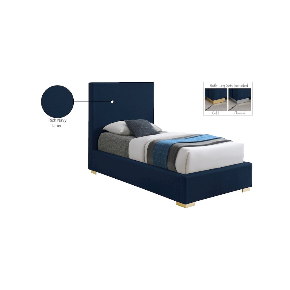 Crosby Navy Linen Textured Fabric Twin Bed. Picture 16