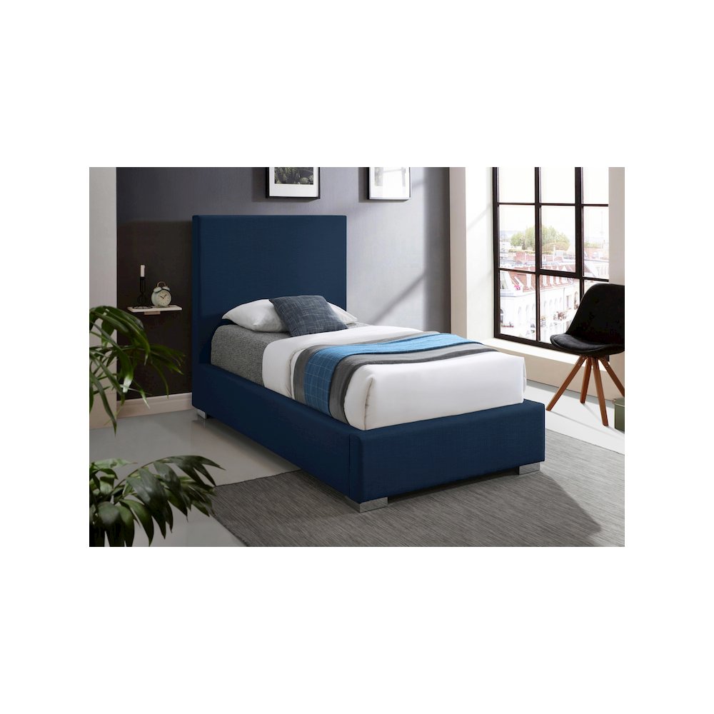 Crosby Navy Linen Textured Fabric Twin Bed. Picture 3