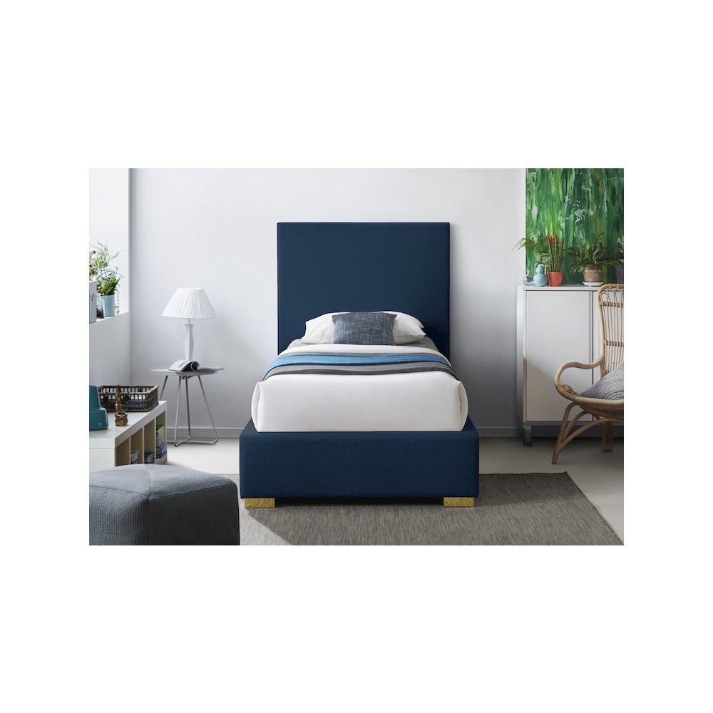 Crosby Navy Linen Textured Fabric Twin Bed. Picture 6