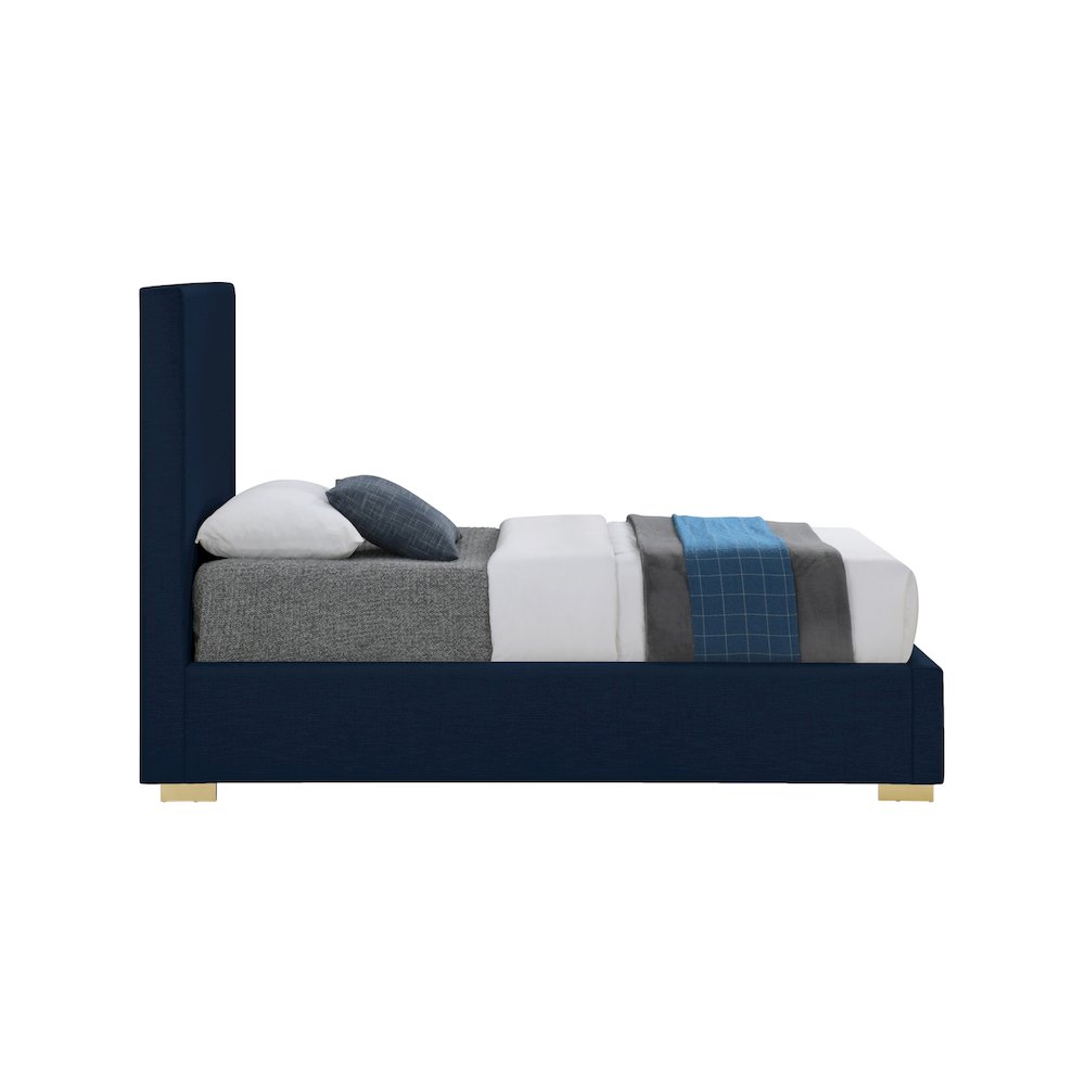 Crosby Navy Linen Textured Fabric Twin Bed. Picture 8