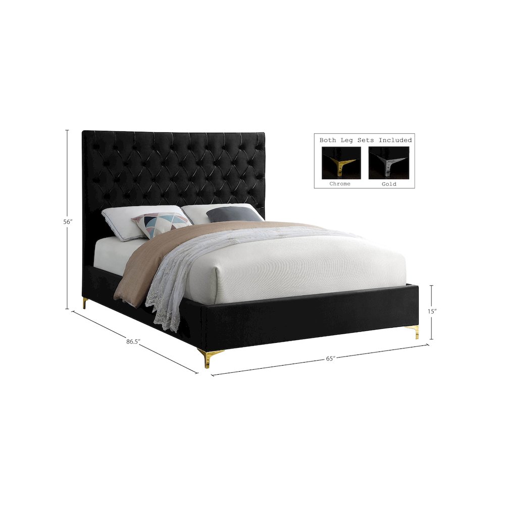 Cruz Black Velvet Queen Bed. Picture 8