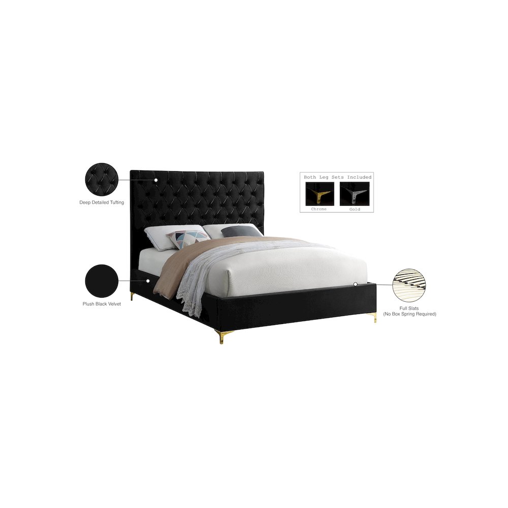Cruz Black Velvet Queen Bed. Picture 9