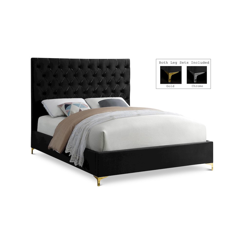 Cruz Black Velvet Queen Bed. Picture 1