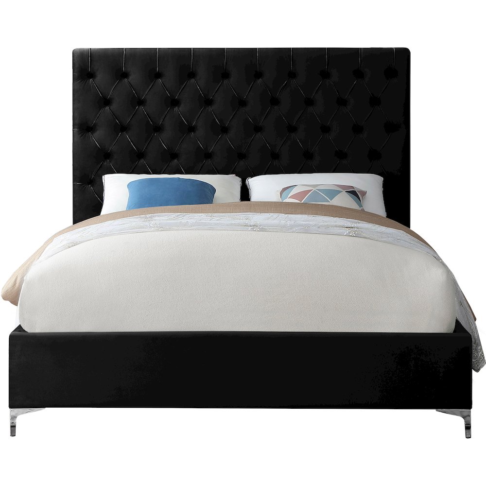 Cruz Black Velvet Queen Bed. Picture 4