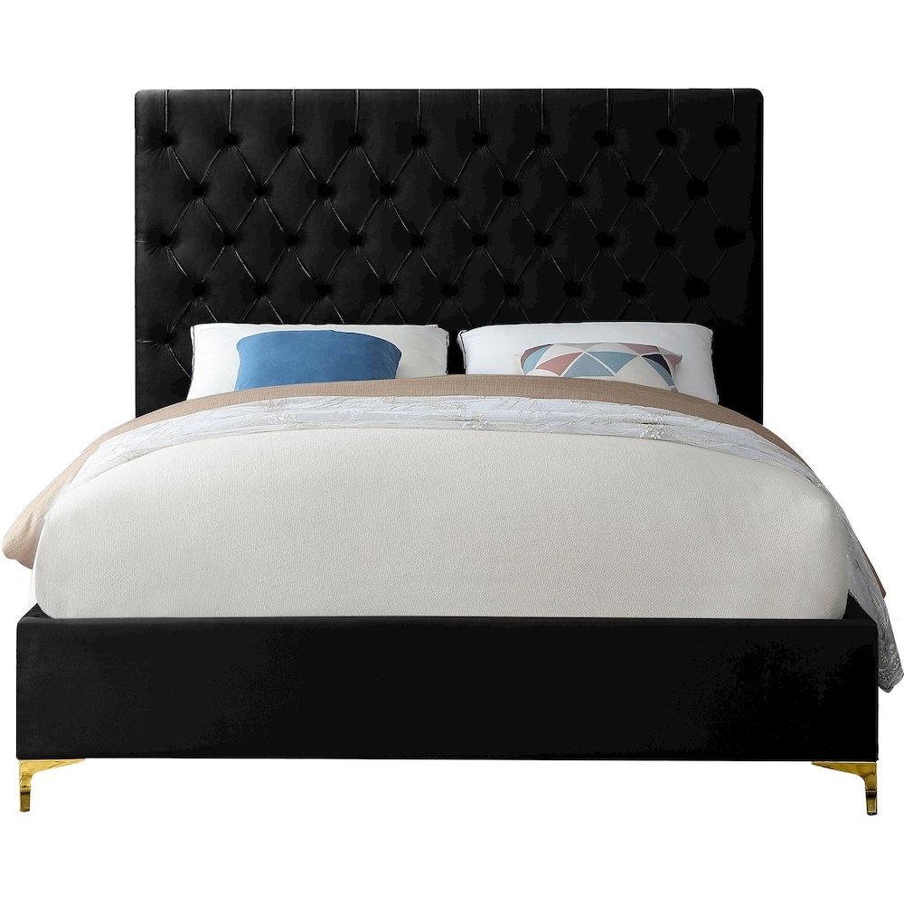 Cruz Black Velvet Queen Bed. Picture 5