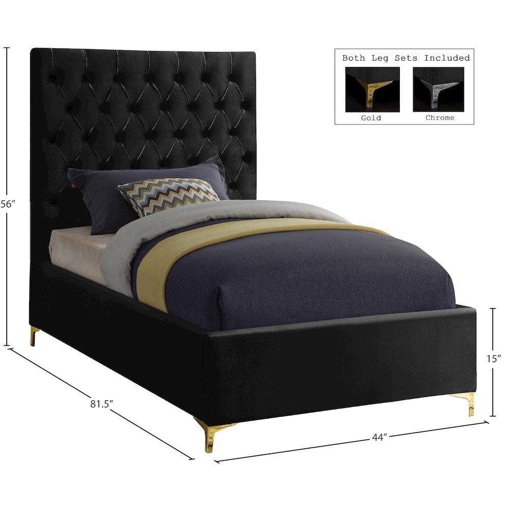 Cruz Black Velvet Twin Bed. Picture 4