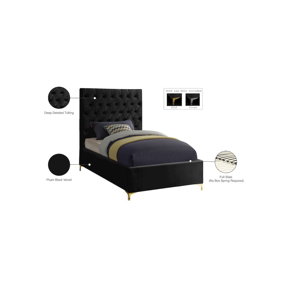 Cruz Black Velvet Twin Bed. Picture 5